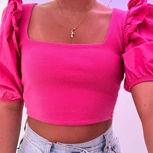 Zara Puff Balloon Sleeve Poplin Crop Top